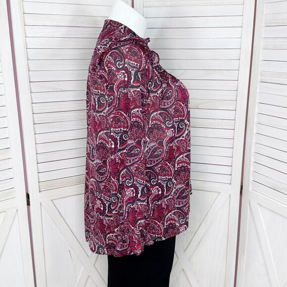 Michael Michael Kors Paisley Ruffled Button Front Blouse Red Blue Large - Picture 3 of 12